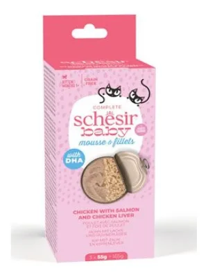 Populair Schesir Cat konz. Kitten Mix Texture kuře/losos 3x55g