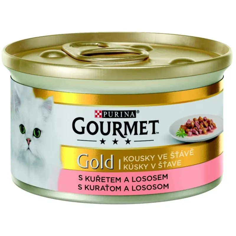 Populair Gourmet Gold cat konz.-kousky losos a kuře 85 g