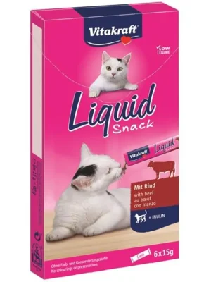 Betrouwbaar Vitakraft snack cat Liguid hovězí + inulin 6 x 15 g