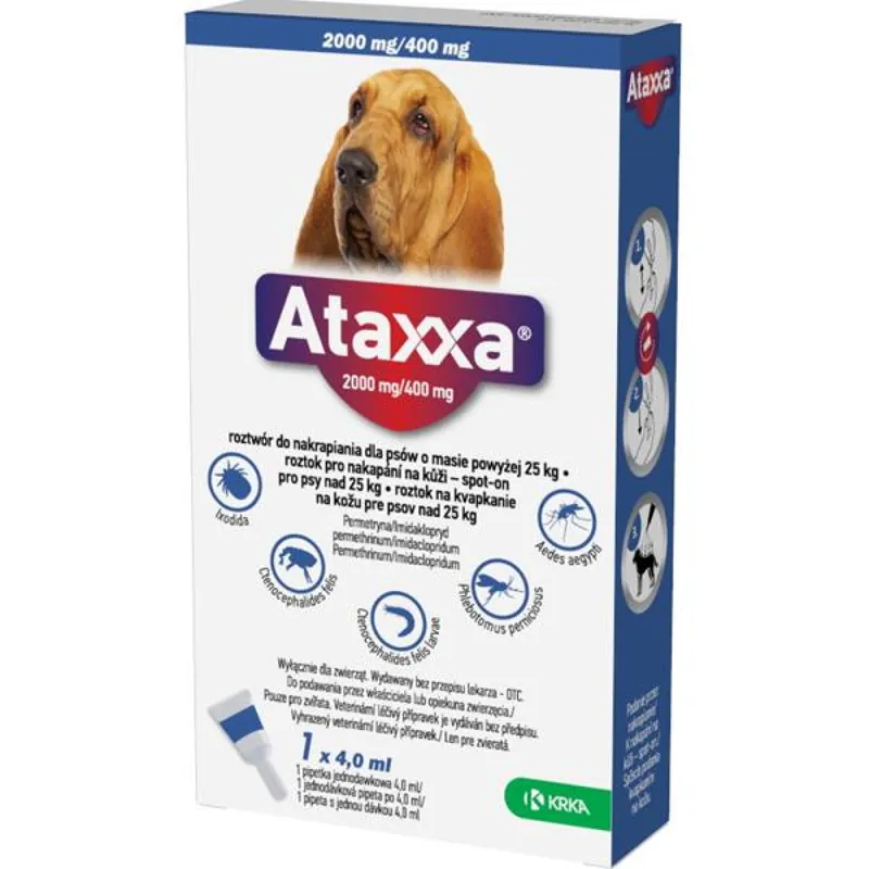 Ataxxa pro psy XL 1x2000mg/400mg tmavě modrá sol 1 x 4.0 ml(nad 25kg) Speciale Aanbieding