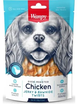 Wanpy Dog Chicken Jerky & Rawhide Twists 100 g Actieprijs
