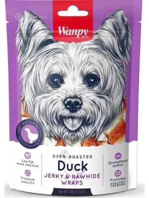 Wanpy Dog Duck Jerky & Rawhide Wraps 100 g Laatste Kans