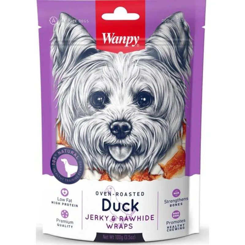 Wanpy Dog Duck Jerky & Rawhide Wraps 100 g Laatste Kans