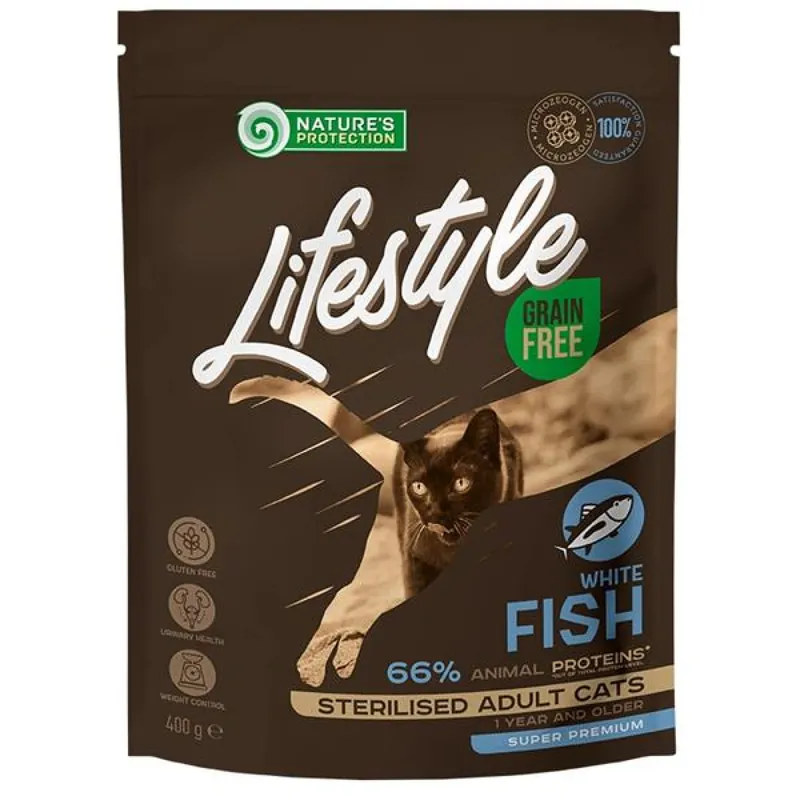 Nature‘s Protection Cat Dry LifeStyle GF Sterilised W.Fish 400 g Express Levering