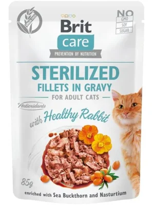 Hete Deal Brit Care Cat kaps. Sterilized. Fillets in Gravy with Healthy Rabbit 85 g