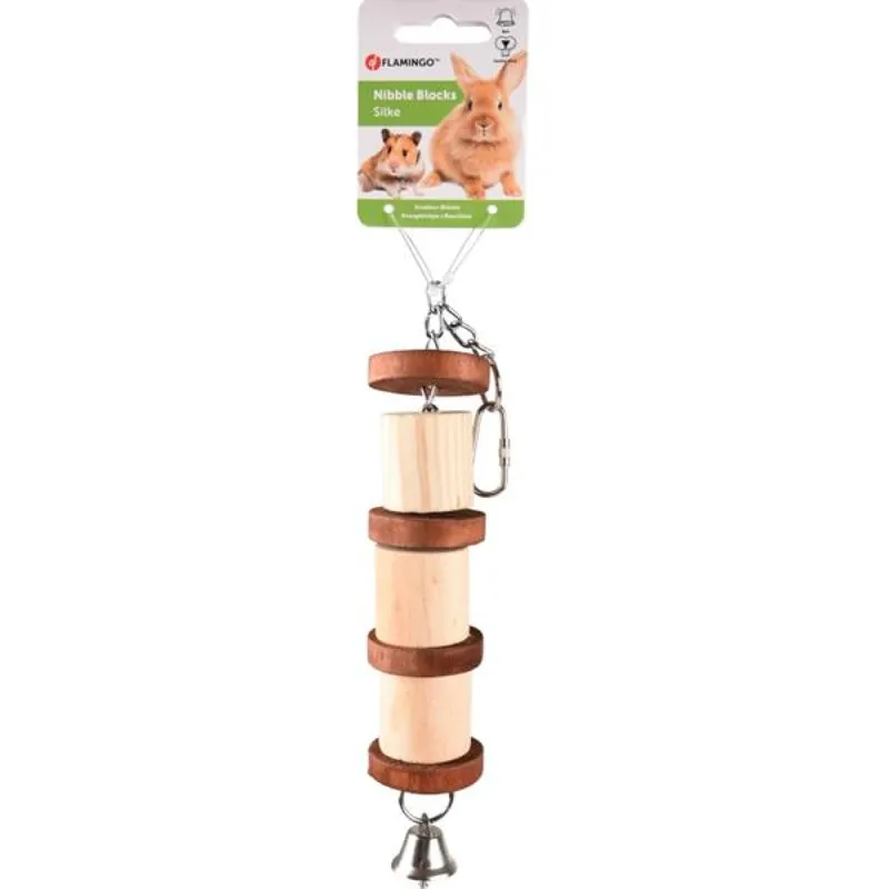 Speciale Aanbieding Hračka hlod. dřevo na řetízku se zvonkem, závěsná Flamingo 4,4 x 38cm