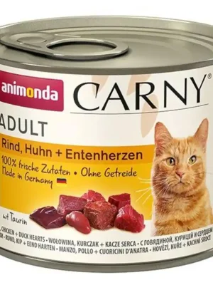 Finale Uitverkoop Animonda Carny cat konz. - hovězí + kuře + kachní srdce 200 g