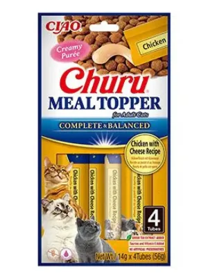 Gereduceerde Prijs Churu Cat Meal Topper Chicken with Cheese Recipe 4x14g
