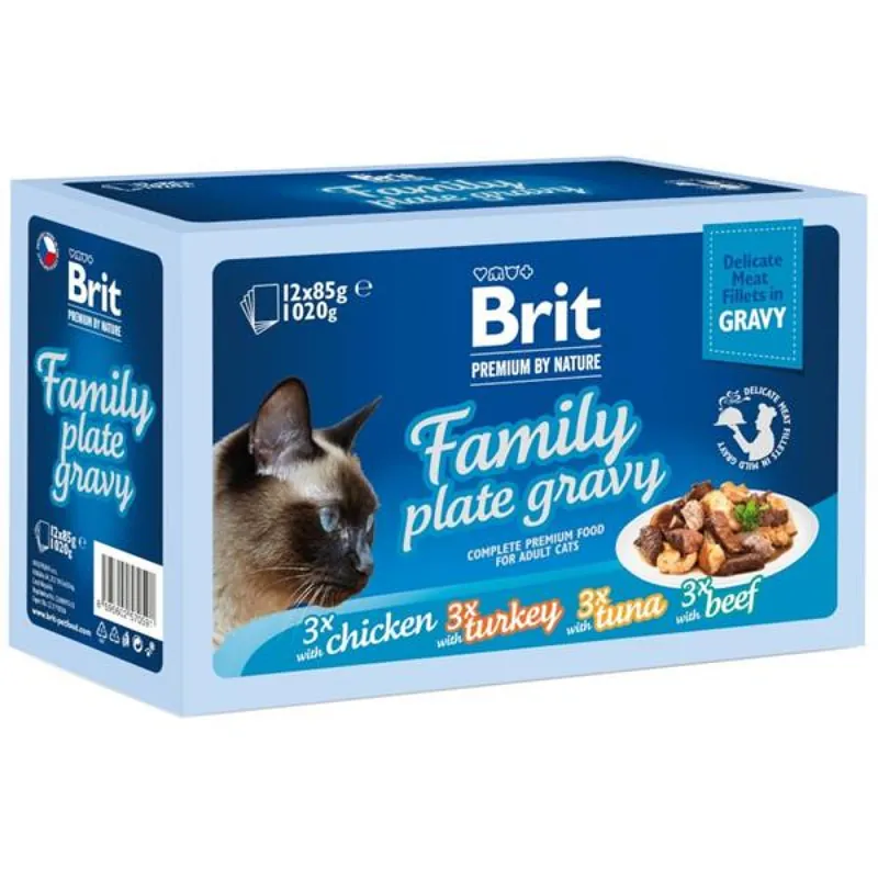Brit Premium by Nature Cat Delicate Fillets in Gravy Family Plate 1020 g (12x85 g) Nieuw
