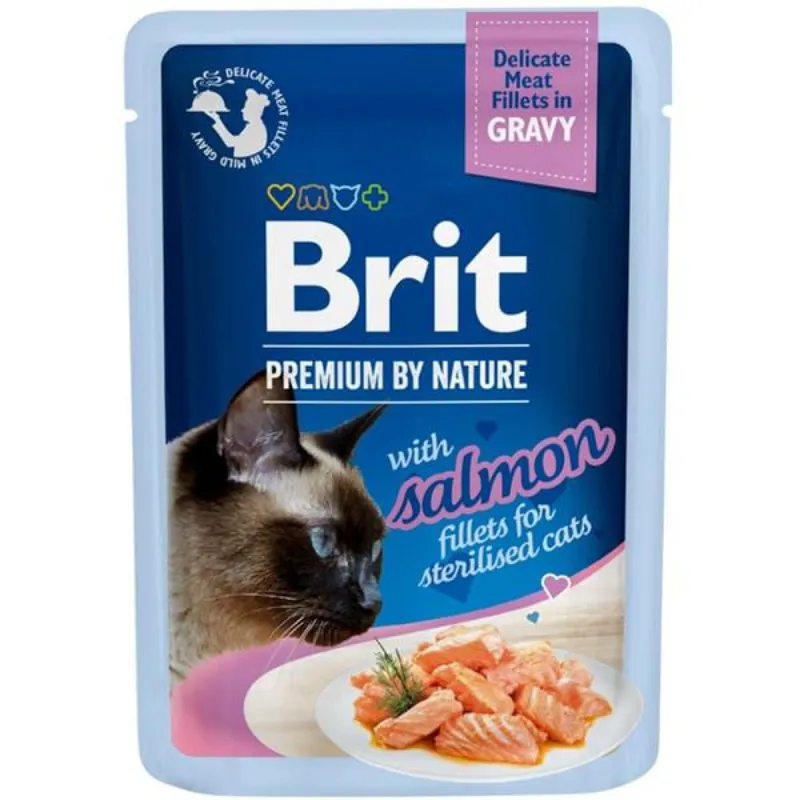 Brit Premium by Nature Cat Delicate Fillets in Gravy with Salmon for Sterilised 85 g Uitverkoop