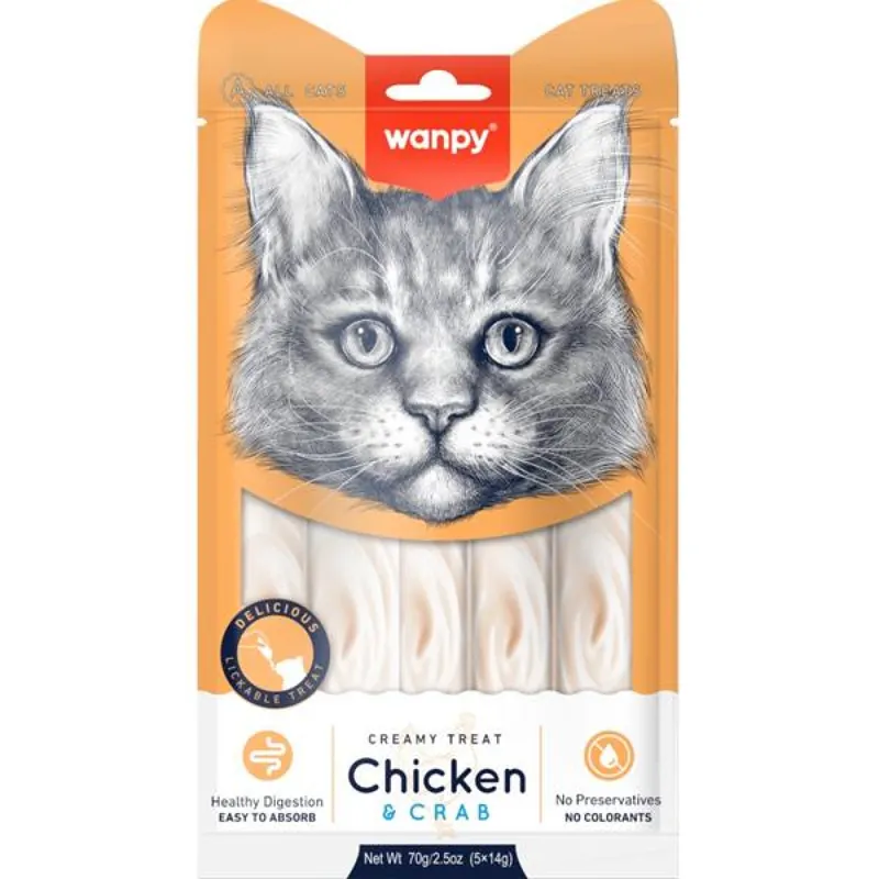 Wanpy Cat Creamy Lickable Treats-Chicken & Crab 5x14 g Laatste Versie