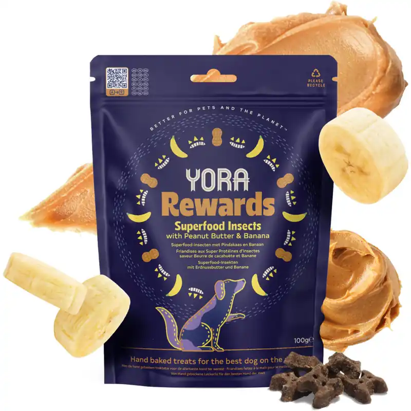 YORA pamlsky z hmyzu Rewards s arašídy a banánem 100g Gratis Retour