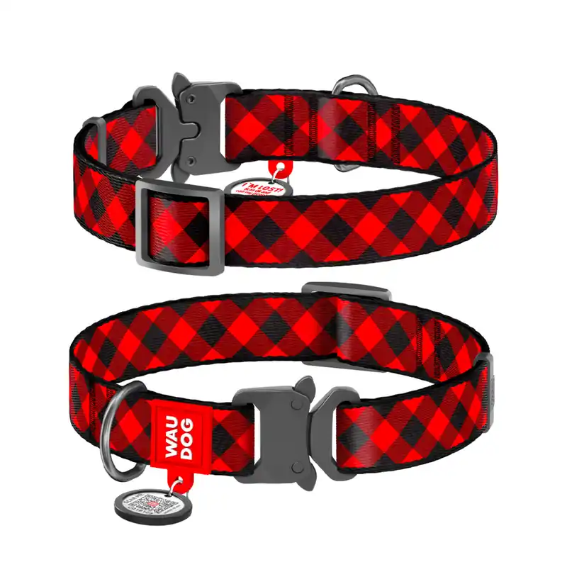 Beste Prijs WAUDOG obojek nylonový Červená kostka QR fastex (28-40cm/2cm)