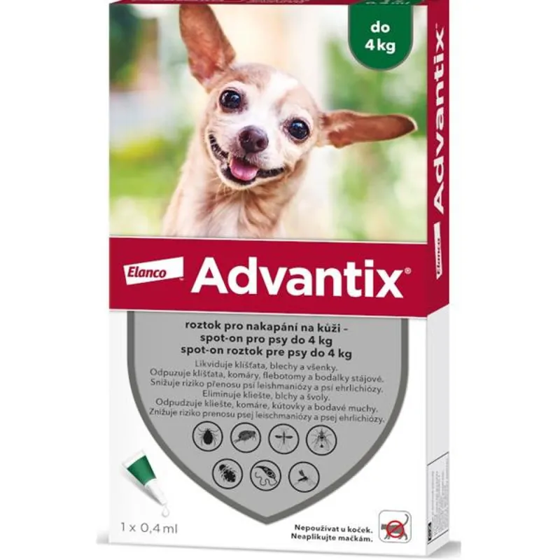 Dagaanbieding Advantix S.O. pes do 4kg a.u.v. zelený sol 1 x 0,4 ml