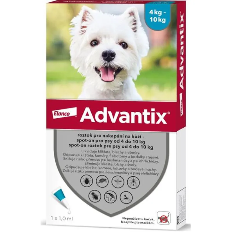 Advantix S.O. pes 4-10kg a.u.v. modrozelený sol 1 x 1 ml Populair