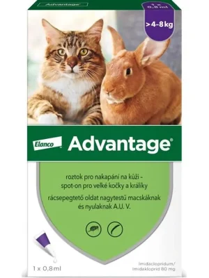 Dagaanbieding Advantage 80mg pro velké kočky a králíky, 1x 0,8ml roztok pro nakapání na kůži - spot-on, fialový