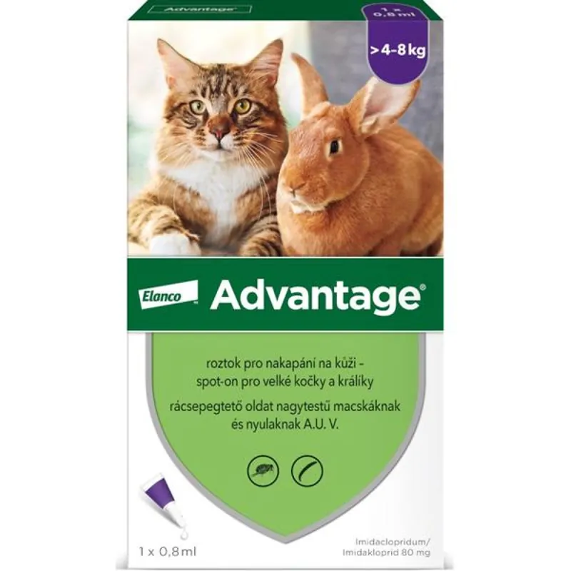 Dagaanbieding Advantage 80mg pro velké kočky a králíky, 1x 0,8ml roztok pro nakapání na kůži - spot-on, fialový