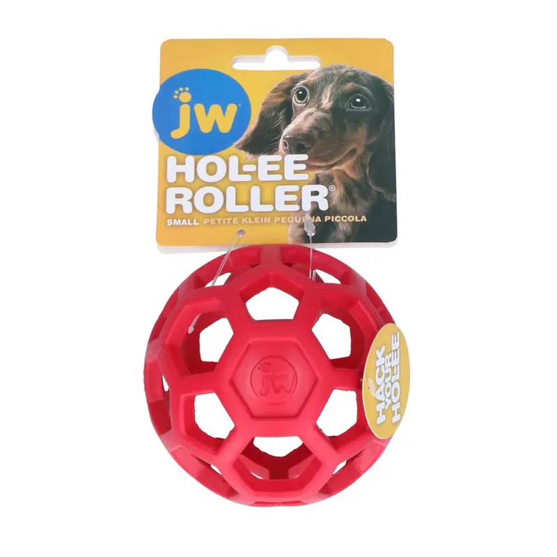 JW Hol-EE děrovaný míč 8cm Small - červený Veilige Betaling