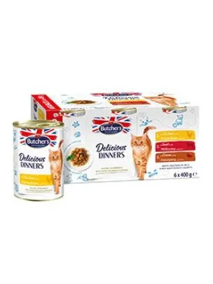 Butcher‘s Cat Delic.Dinners kuř/hov/zvěř. konz.6x400g Seizoensaanbieding