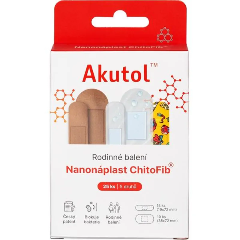 Speciale Aanbieding Akutol Nanonáplast ChitoFib, Rodinné balení - 25 ks