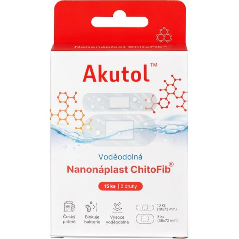 Akutol Nanonáplast ChitoFib, Voděodolné balení - 15 ks Direct Beschikbaar