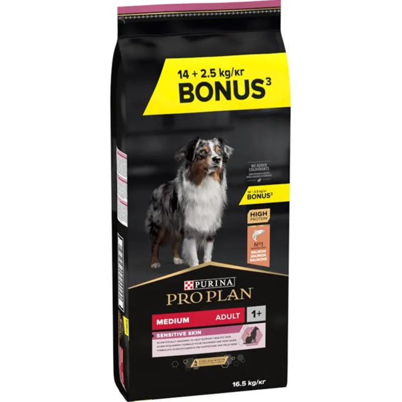 Goedkoop Pro Plan Dog Adult Medium Sensitive Skin losos 14+2,5 kg zdarma