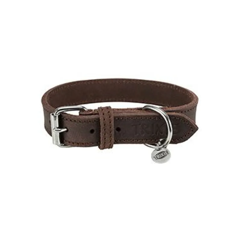 Obojek kožený Rustic L 48-56cm/25mm tm.hnědý TR Flitsaanbieding
