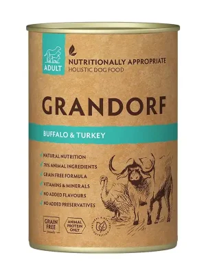 Rechtstreeks Van De Fabrikant Grandorf konzerva pro psy Adult Bizon a krocan 400g