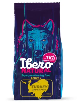 Uitverkoop Ibero Natural Adult Dog Active Plus Turkey & Salmon 12 kg