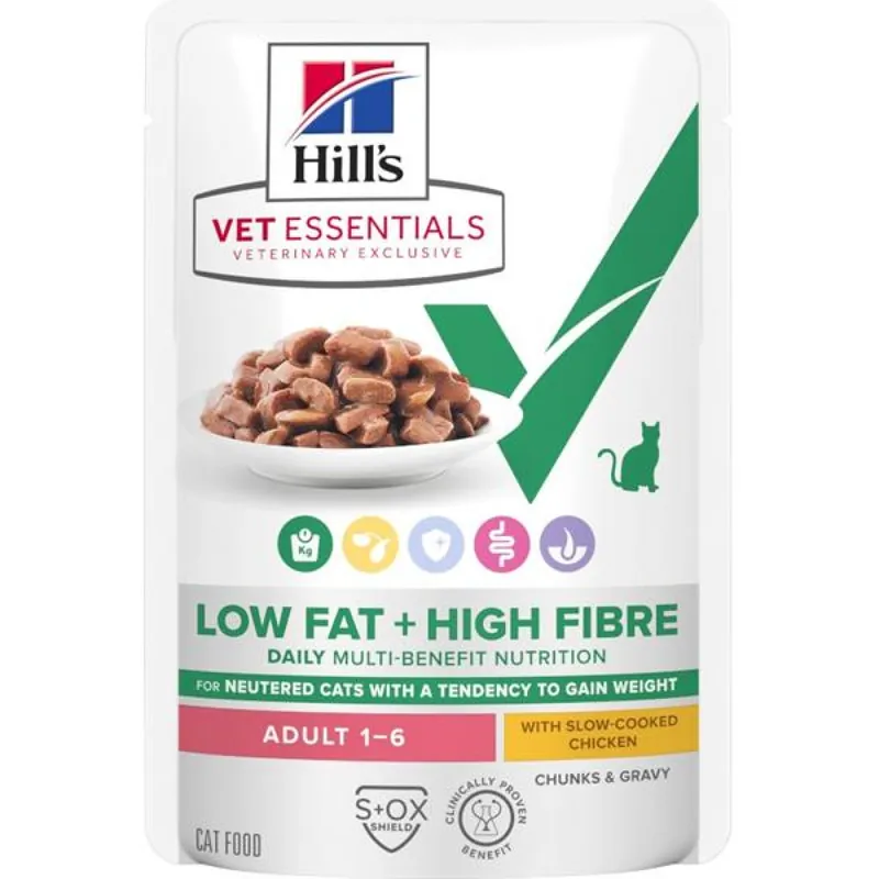 Hete Deal Hill‘s VetEssentials LOW FAT + HIGH FIBRE Adult Chicken kapsička 12 x 85 g