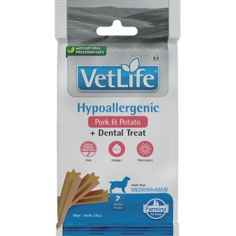 Voordeelprijs Vet Life Dog Dental Snack Hypoallergenic Pork Adult Medium & Maxi 100 g