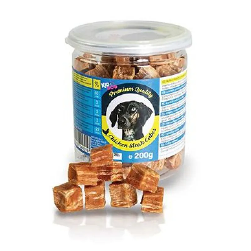 Pochoutka KIDDOG kuřecí masíčko v kostičce,dóza 200g Seizoensaanbieding