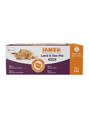 Finale Uitverkoop Iams Cat Adult Delights kapsa Land&Sea in jelly 72x85g