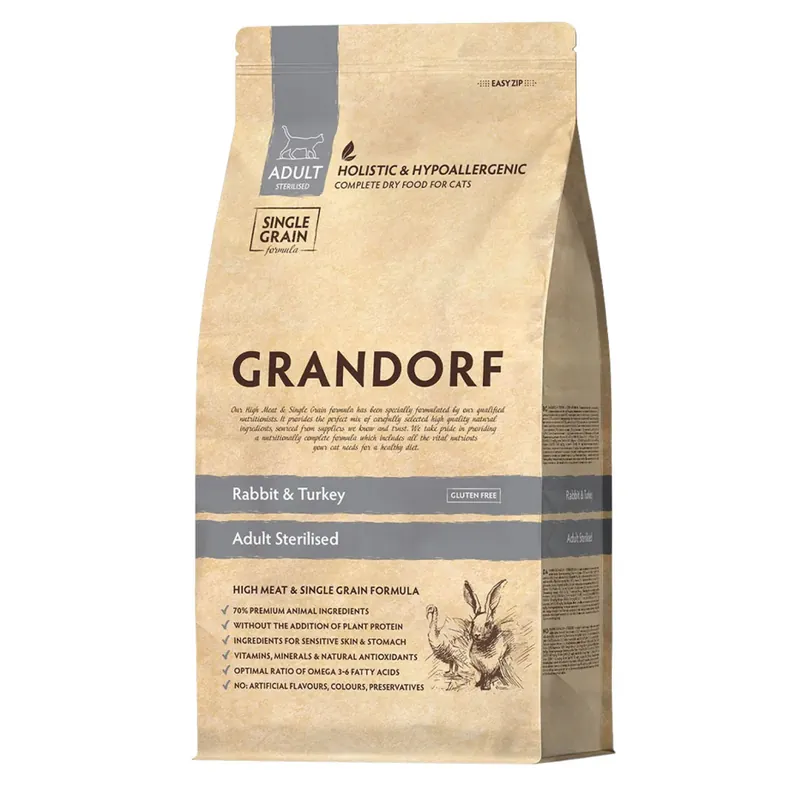 Beperkte Voorraad Grandorf granule pro kočky Adult Sterilised - Králík a krocan 2kg