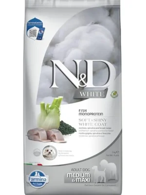 N&D WHITE Dog GF Sea Bass, Spirulina & Fennel Adult Medium & Maxi 7 kg Koop Vandaag