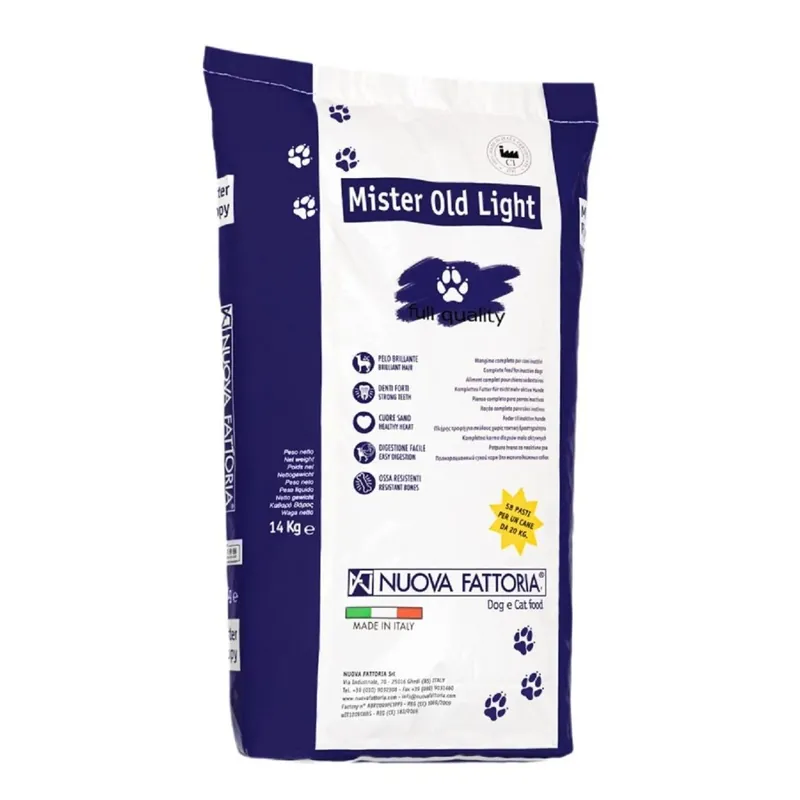 Goedkoop NUOVA FATTORIA Mister Old Light 14 kg Light krmivo pro seniory a psy s nadváhou UPejska.cz