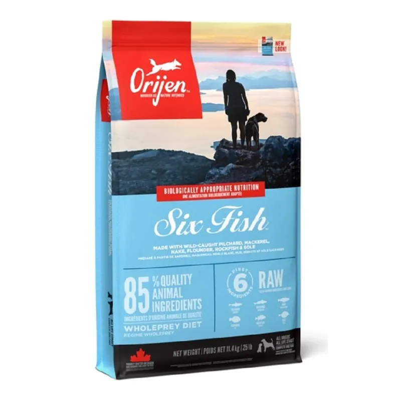Betrouwbaar ORIJEN Dog Six Fish 11,4 kg – Bezobilné granule z ryb pro psy UPejska.cz
