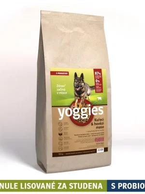 Dagaanbieding Yoggies Kuřecí a hovězí maso 15 kg – granule lisované za studena UPejska.cz