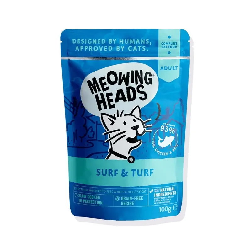 Laatste Kans MEOWING HEADS Surf & Turf 100 g Kapsička pro kočky UPejska.cz