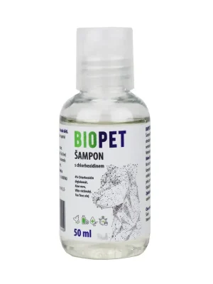 Voordeelprijs BIOPET Chlorhexidine šampon 4% pro psy 50ml Antibakteriální péče – UPejska.cz