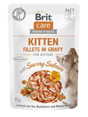 Betaalbaar BRIT Care Cat Fillets in Gravy Kitten Savor.Salmon 85g