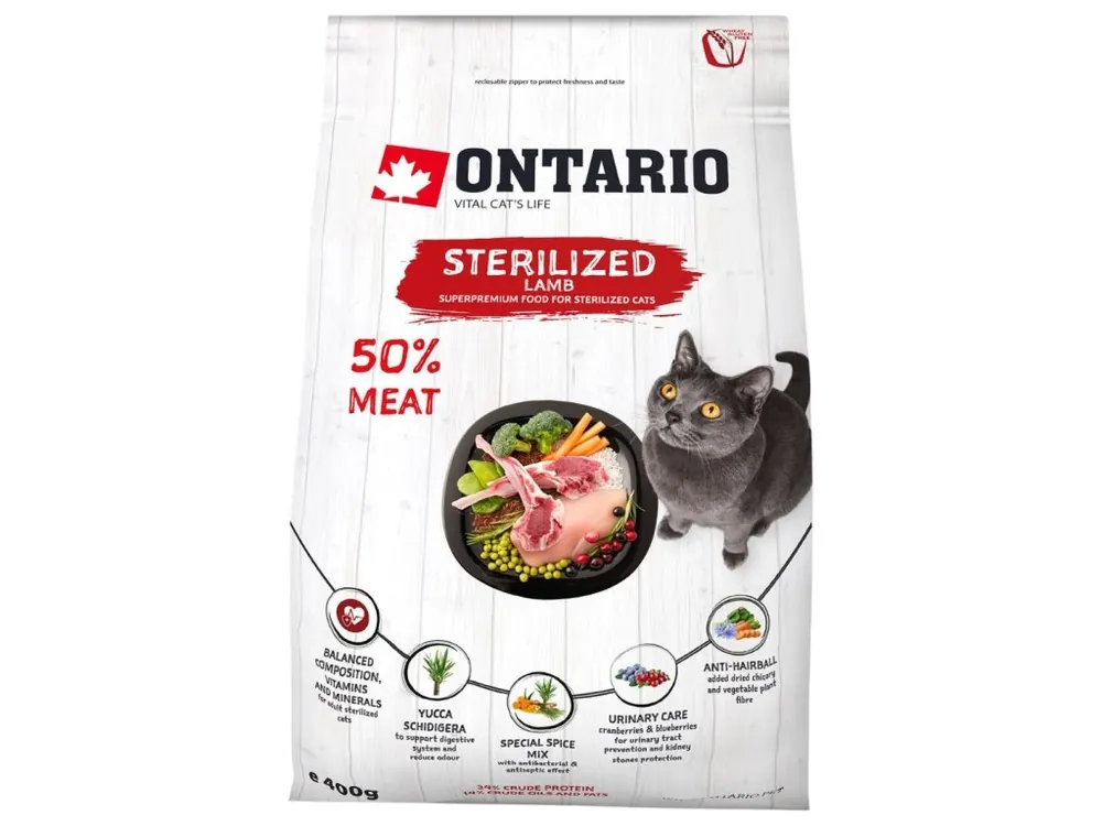 Ontario Cat Sterilised Lamb - s jehněčím, pro kastrované kočky Direct Beschikbaar