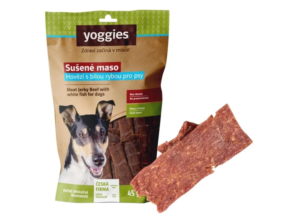 Yoggies - hovězí proužky s rybou sušené, 45 g Beste Prijs