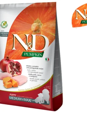 N&D PUMPKIN Dog Puppy Medium/Maxi Chicken & Pomegranate (kuře, dýně a granátové jablíčko) Bestseller
