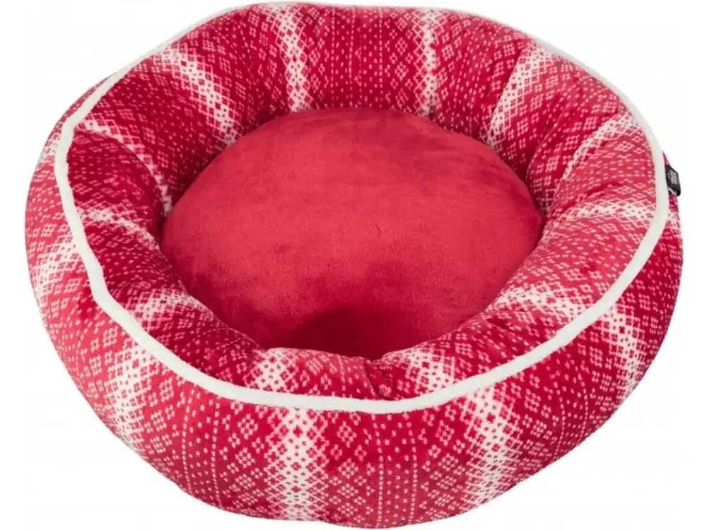 Plyšový kulatý pelíšek Lumi - červeno-bílý Exclusieve Aanbieding