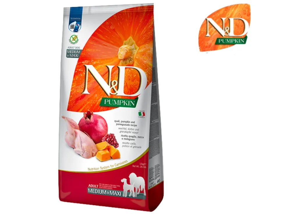 Aanbieding N&D GF PUMPKIN Dog Adult Medium/Maxi Quail&Pomegranate (křepelka, dýně a granátové jablíčko) - 12 kg