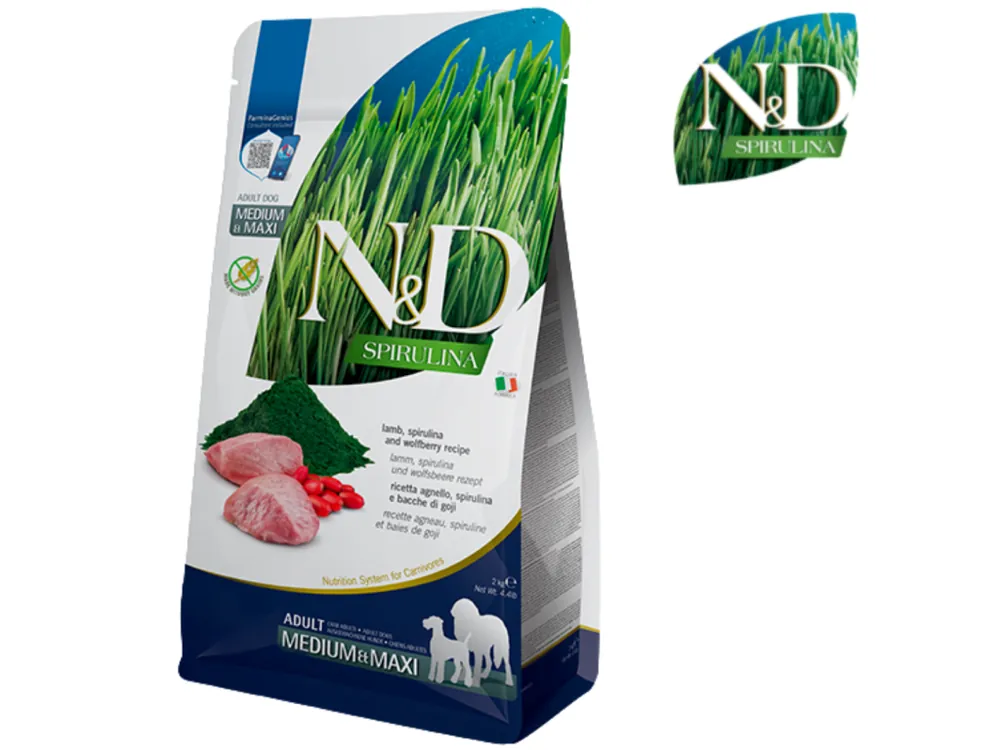 Hete Deal N&D SPIRULINA Adult Medium/Maxi Lamb, Spirulina, Wolfberry (jehně, spirulina)