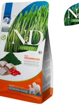 N&D SPIRULINA Adult Medium/Maxi Herring (sleď) Alleen Vandaag