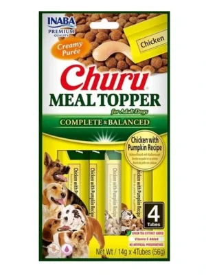 Finale Uitverkoop Churu Dog Meal Topper - kuře a dýně (4 x 14 g)