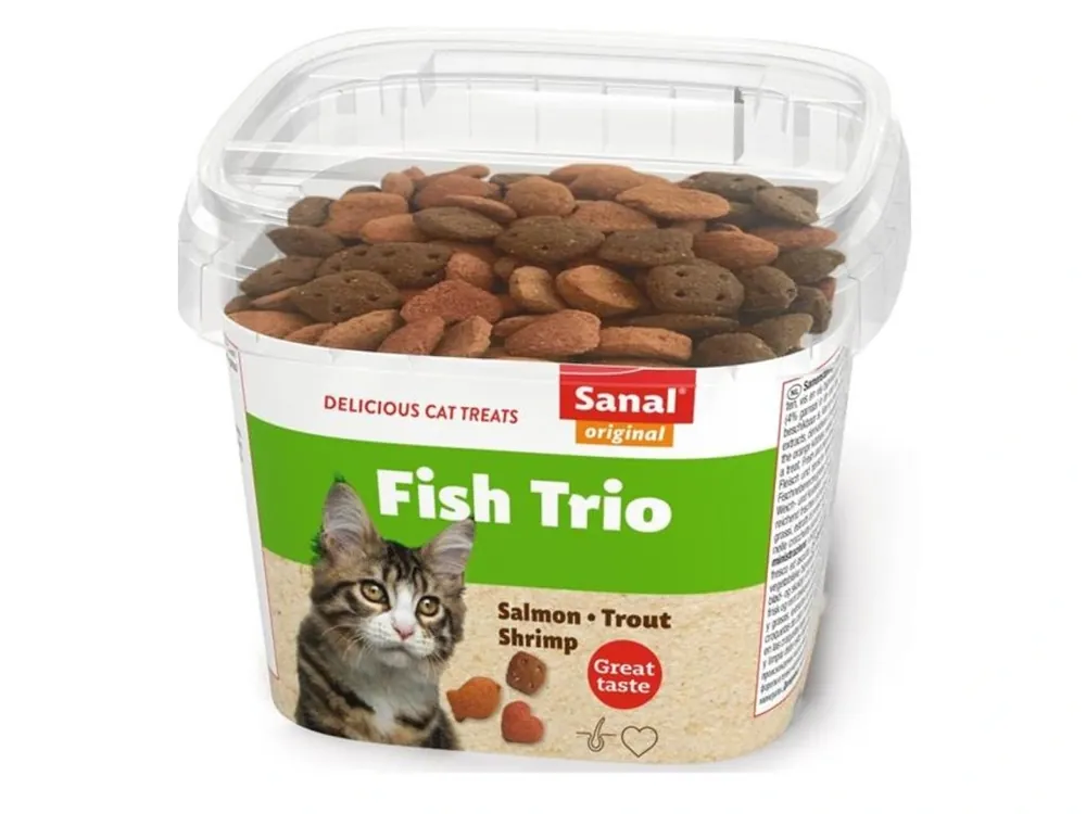 Gecertificeerd Sanal Cat Snack Trio Fish - 75 g (losos, pstruh a krevety)